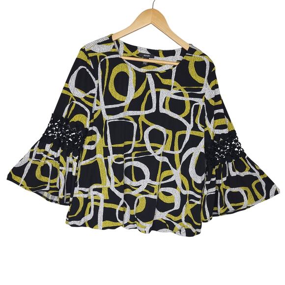 Alfani Womens Tunic Blouse Sz Large Embroidered Flared Sleeve Polyester Top EUC - Picture 7 of 15